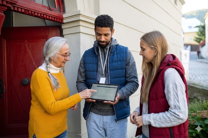 Sales rep canvassing door to door